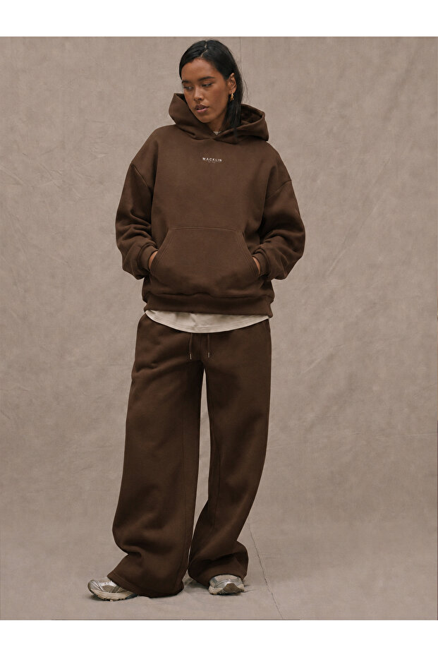 Unisex Men's and Women's Macklin Minimal Printed Oversize 3 Thread Hooded Baggy Bottom Tracksuit Set