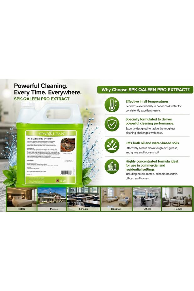 Carpet Shampoo, Concentrated Liquid Formula, Lifts Oil and Water-Based Soils, 5 Litres (SPK-QALEEN PRO EXTRACT)