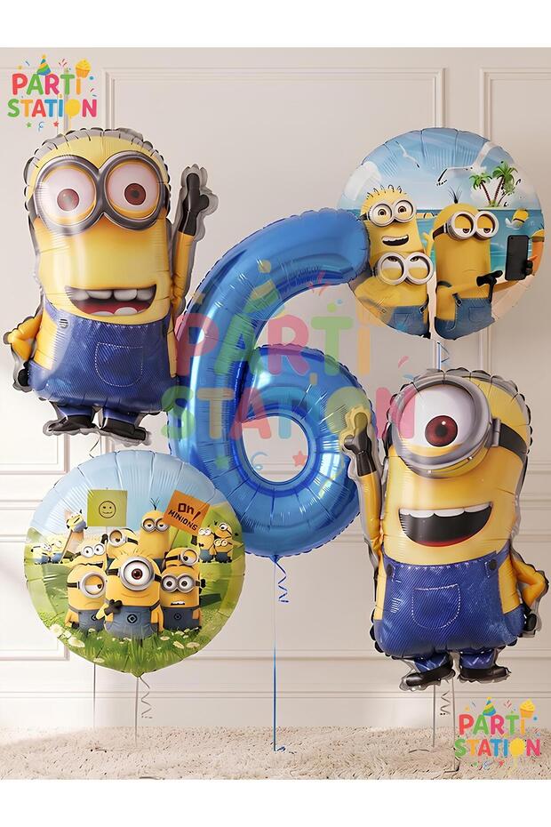 Minions Balloon Set 5 Pieces 6 Years Old Minion Kevin and Minion Stuart Birthday Set Navy Blue Color Number Foil Balloon and Minion Foil Balloon Set
