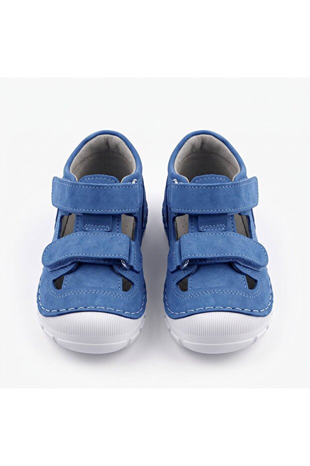 Baby Boy Blue Genuine Leather Summer Shoes - Double-Strapped Flexible Sole First Step Booties