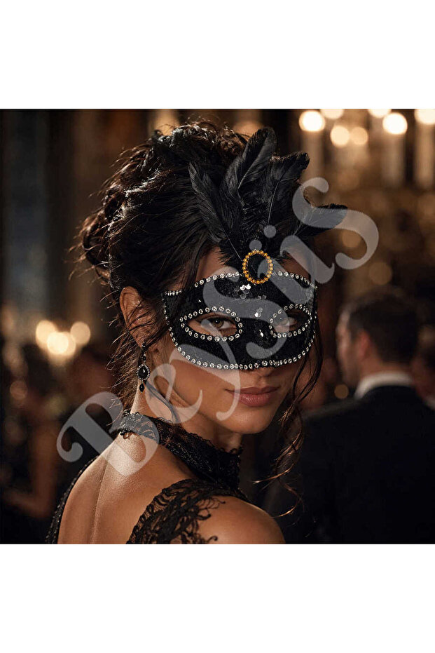 Halloween Feather Party Mask Black