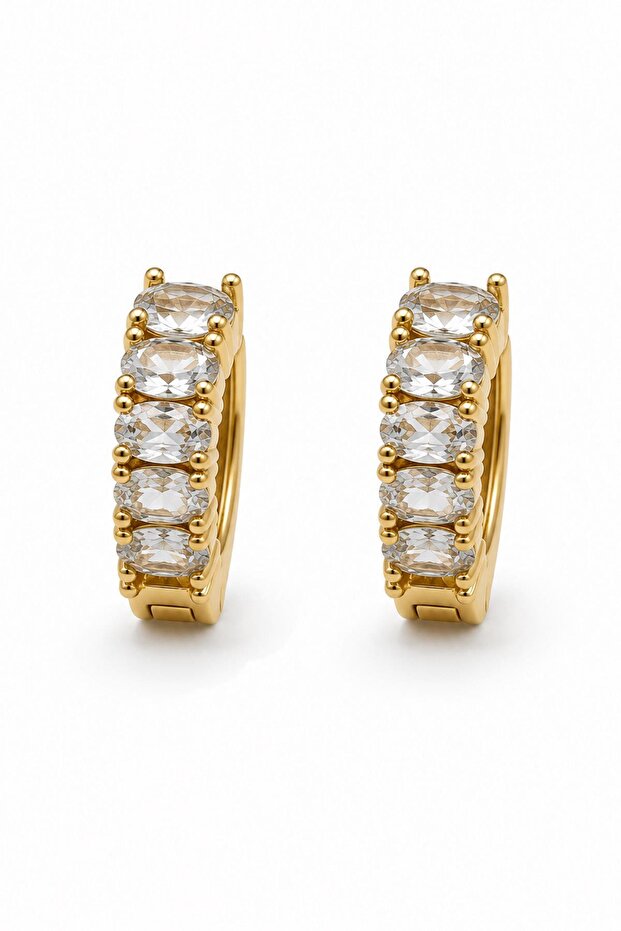 Baguette Stone Gold Hoop Earrings