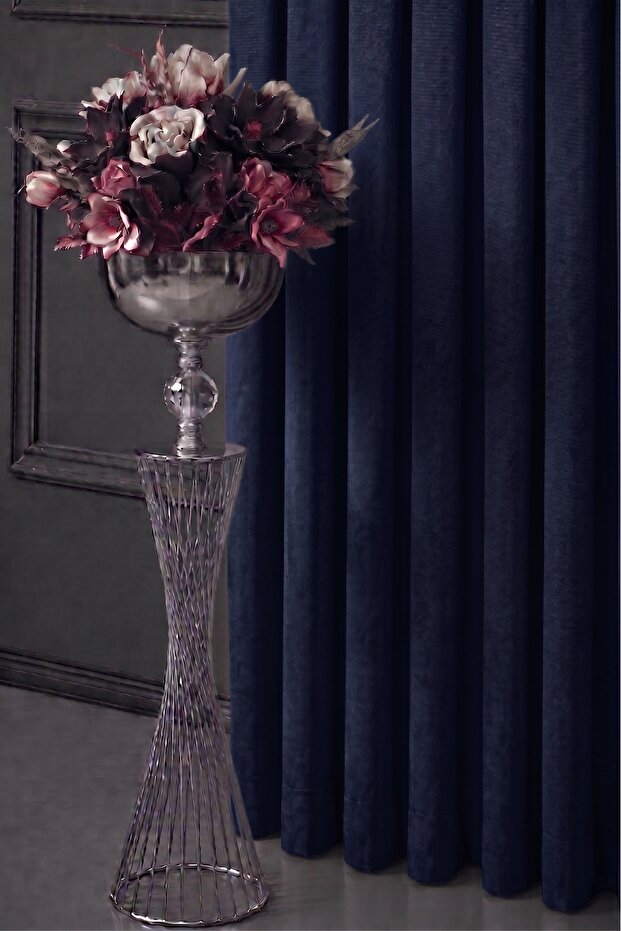 Dark Blue Velvet Textured Background Curtain Single Panel 1/3 Folded Plain Simple Suitable for Any Room