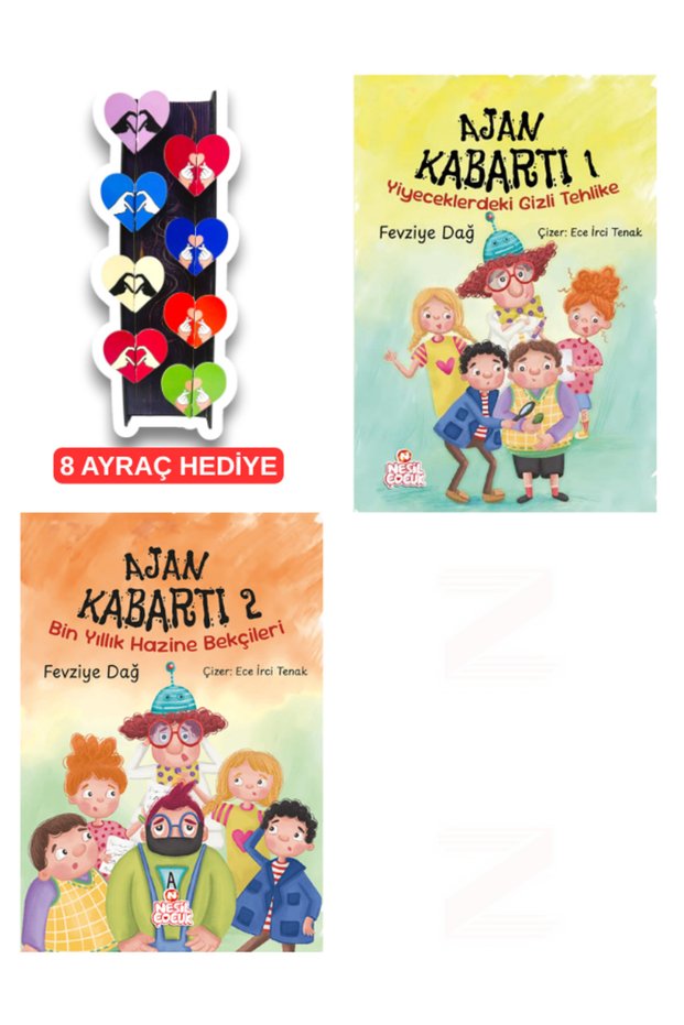 Fevziye Dağ Ajan Kabartı 1 Yiyeceklerdeki Gizli Tehlike ve 2 Bin Yıllık Hazine Bekçileri 2 Kitap Set 8-Piece Special Design Heart Bookmark Gift Set