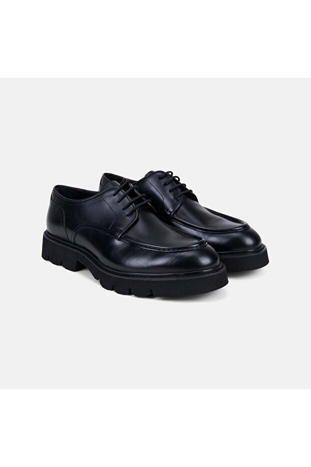 Men's Black Laced Thick Soled Leather Classic Shoes