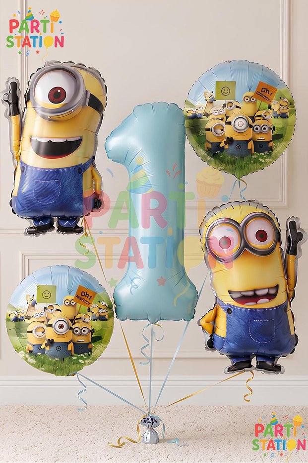 Minions Balloon Set 5 Pieces 1 Year Old Minion Kevin and Minion Stuart Birthday Set Blue Color Number Foil Balloon and Minion Foil Balloon Set