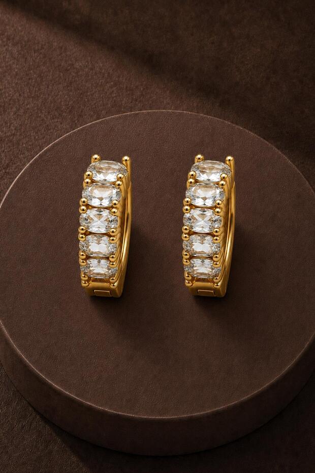 Baguette Stone Gold Hoop Earrings