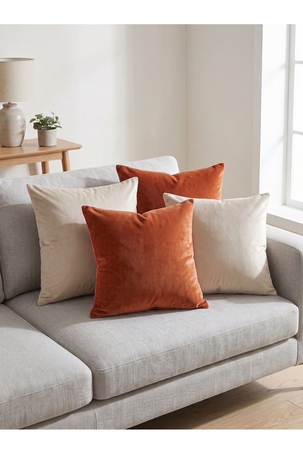 4-Piece Velvet Cushion Cover Two-Tone 45X45 cm - Velvet Fabric Decorative Pillowcase