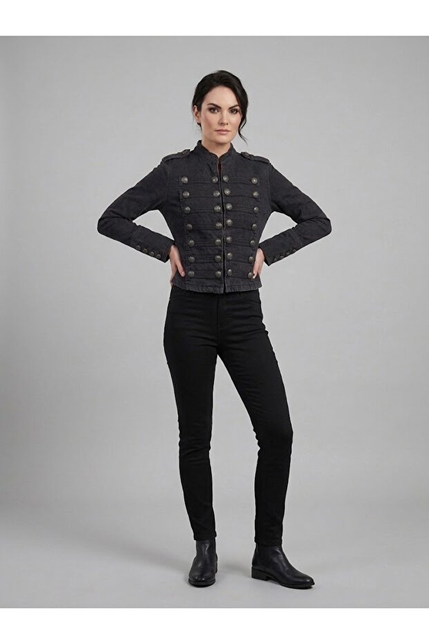 Antique Button Detailed Denim Jacket 10504