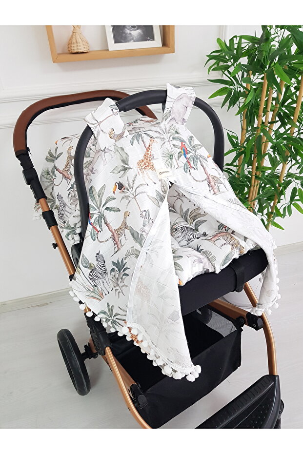 Stroller Cover and Cushion Muslin Zippered Newborn Baby 100% Cotton 75X100 cm