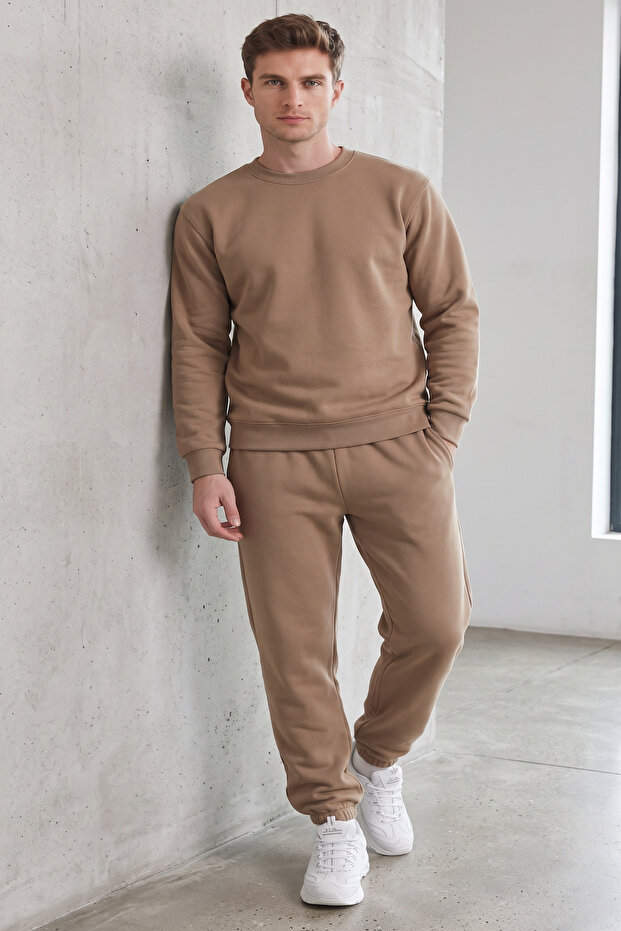 Three-Thread Crew Neck Cotton Soft Puff Oversize Tracksuit Set