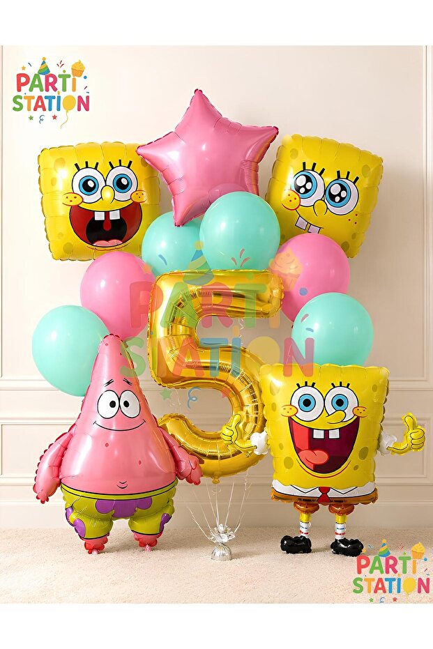 Spongebob Balloon & Patrick Balloon Set 5 Years Old - 12 Piece Spongebob Themed Birthday Balloon Set