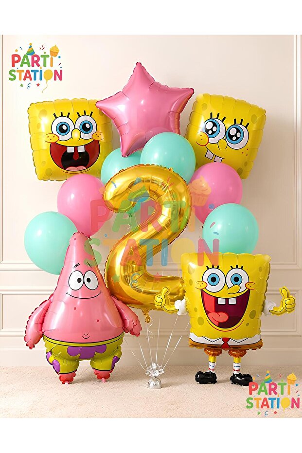 Spongebob Balloon & Patrick Balloon Set for Ages 2 - 12 Pieces Spongebob Themed Birthday Balloon Set