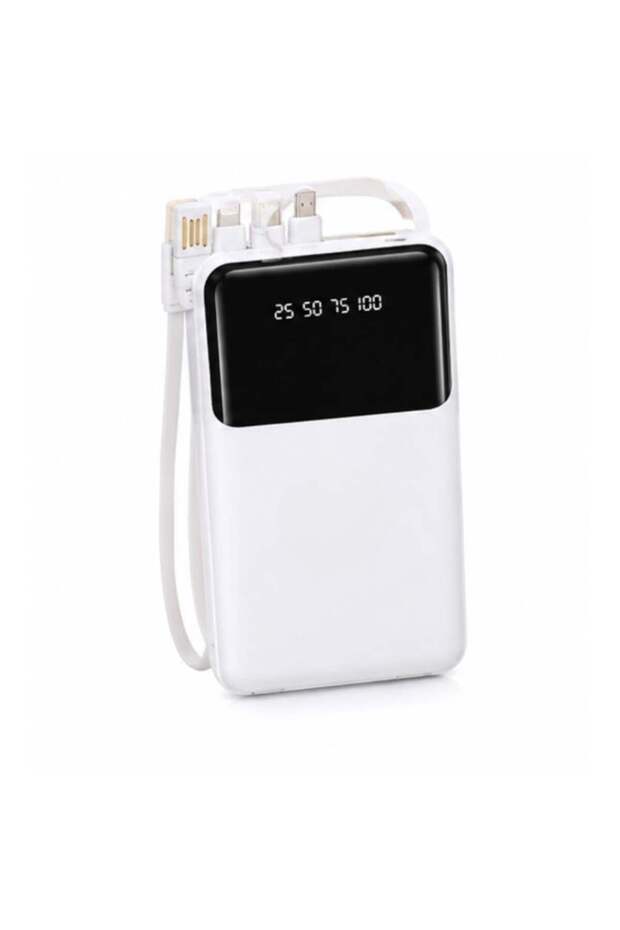 20000mAh Premium Fast Charging Power Bank with Built-In 4-in-1 Cables, Digital LED Display, Dual USB + Type C Output, Portable Travel Charger - White