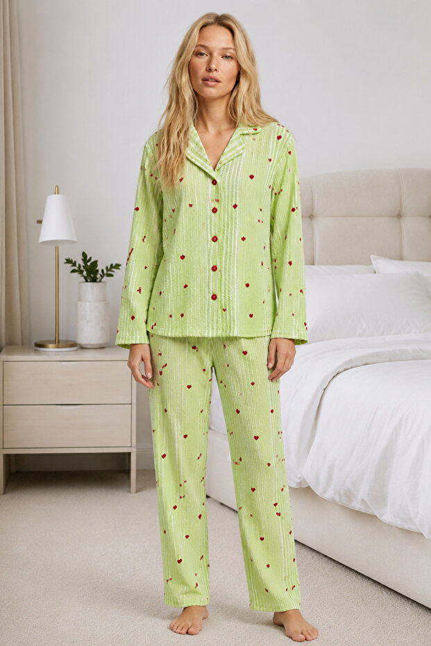 Women's Home Wear Comfortable Green Pajama Set 4660