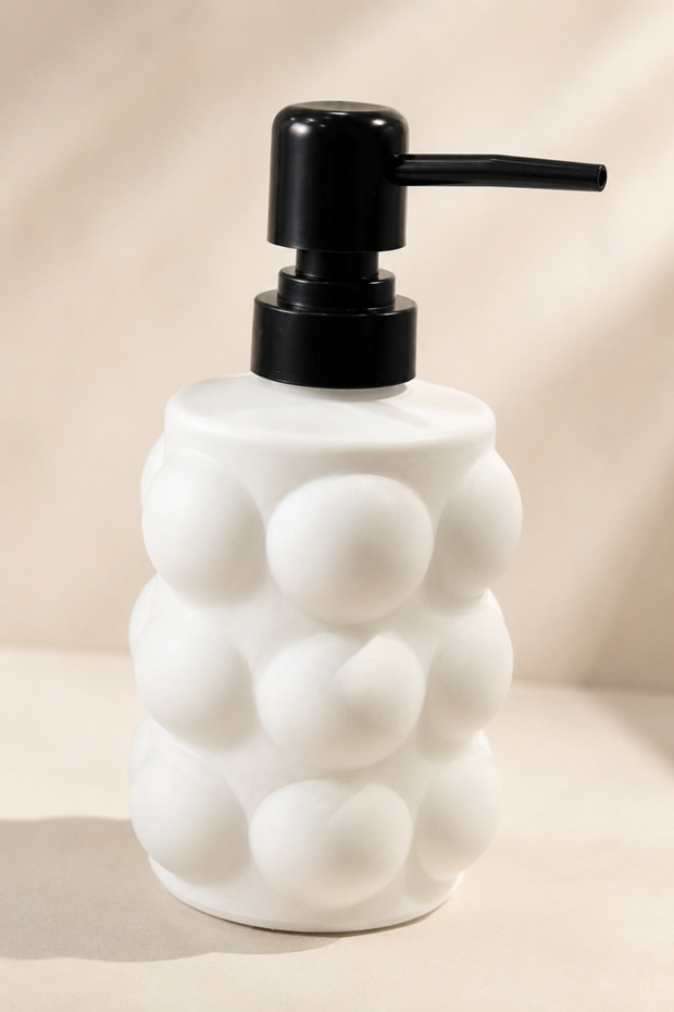 موزع صابون سائل زجاجي منقوش من BUBBLY - مع مضخة سوداء - 400 مل، 17 × 8 سم