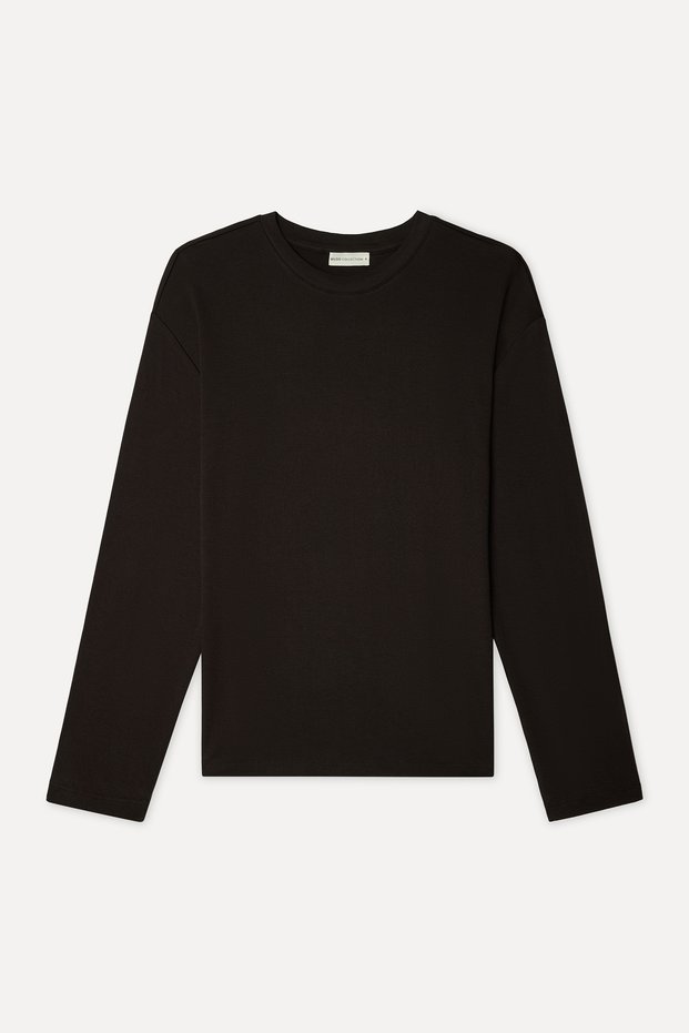 Women's Brown Loose Fit Crew Neck Long Sleeve T-Shirt