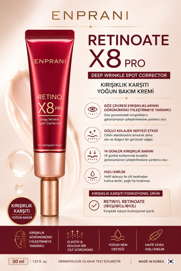 Retino X8 Pro Deep Wrinkle Spot Corrector - Wrinkle and Eye Contour Care Cream 30ml