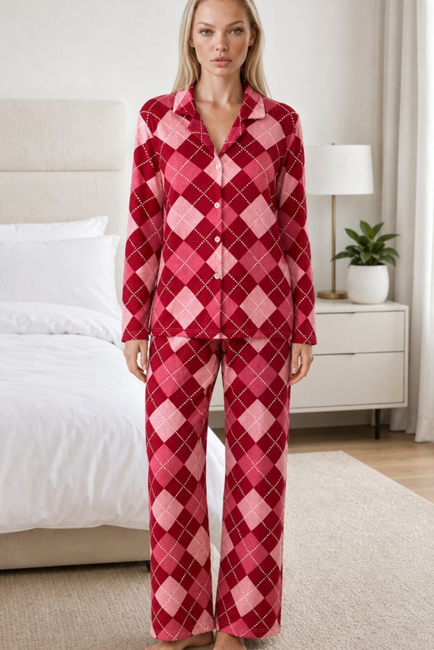 Women's Casual Flexible Loose Red Pajama Set 4668