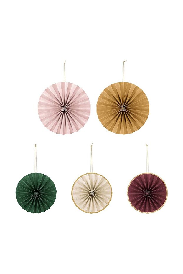Round Paper Hanging Decorations, Multicolour, Set of 5
