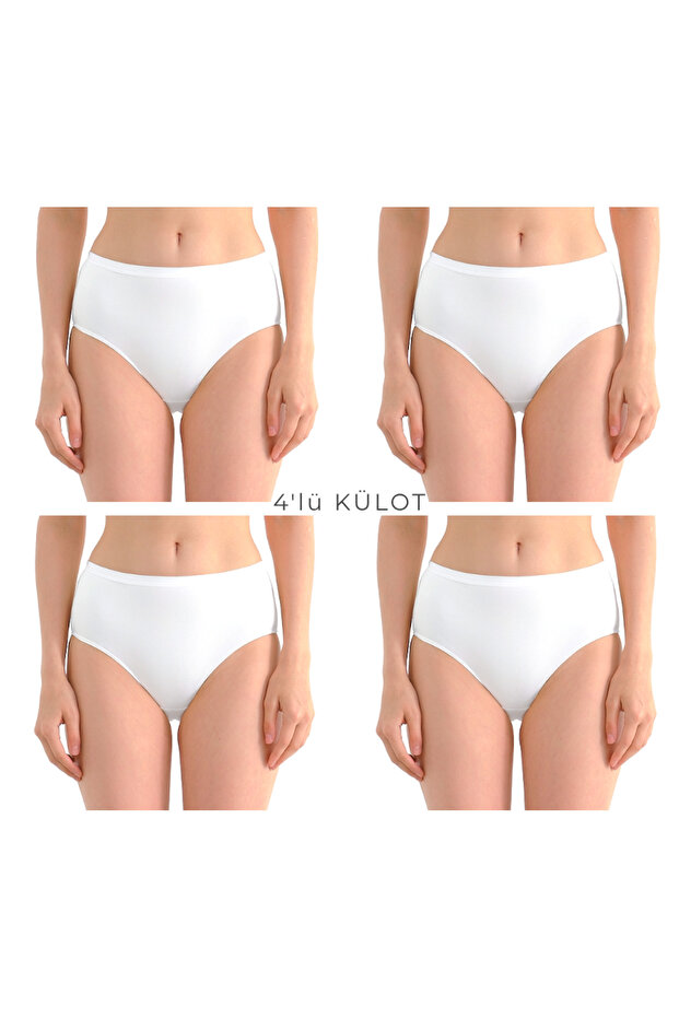 Women's 4-Piece White 90% Cotton Soft Textured Gathering Lycra Baton Panties