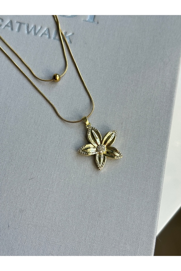 Steel Gold Necklace with Flower Figures