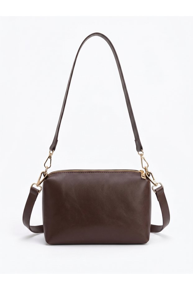 Women's Bitter Brown Zippered Adjustable Strap Shoulder and Crossbody Bag Daily Stylish Handbag