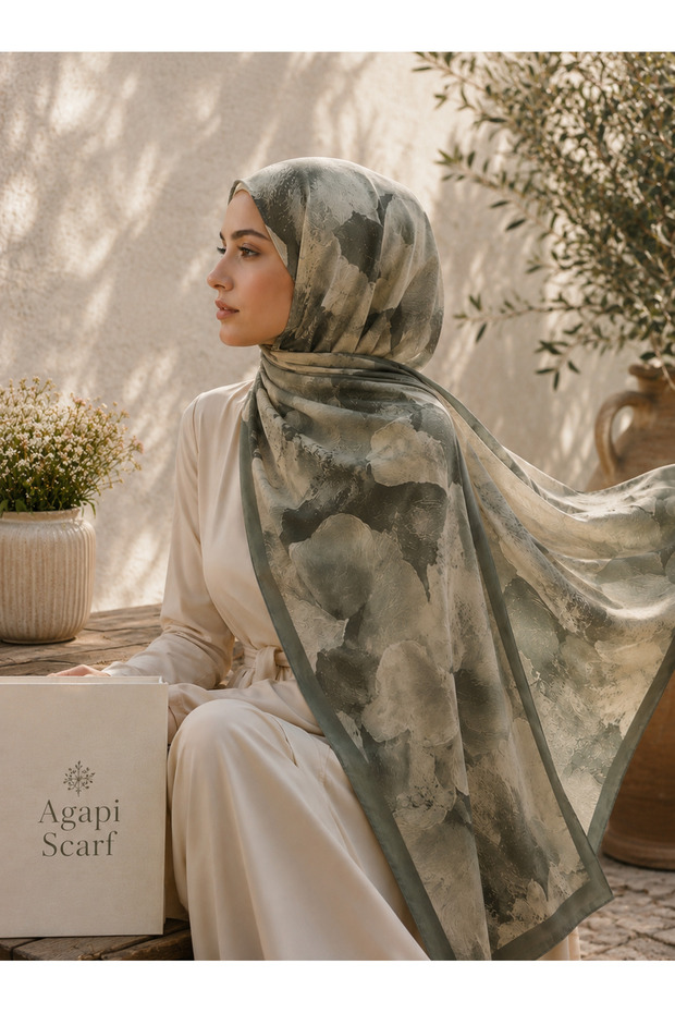 Green Floral Patterned Rectangular Shawl – Elegant Hijab Shawl with Soft Texture