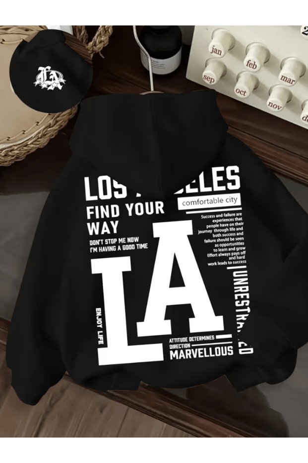 Premium Los Angeles Printed Premium Oversize 3 Thread Soft Hooded Sweatshirt Hoodie