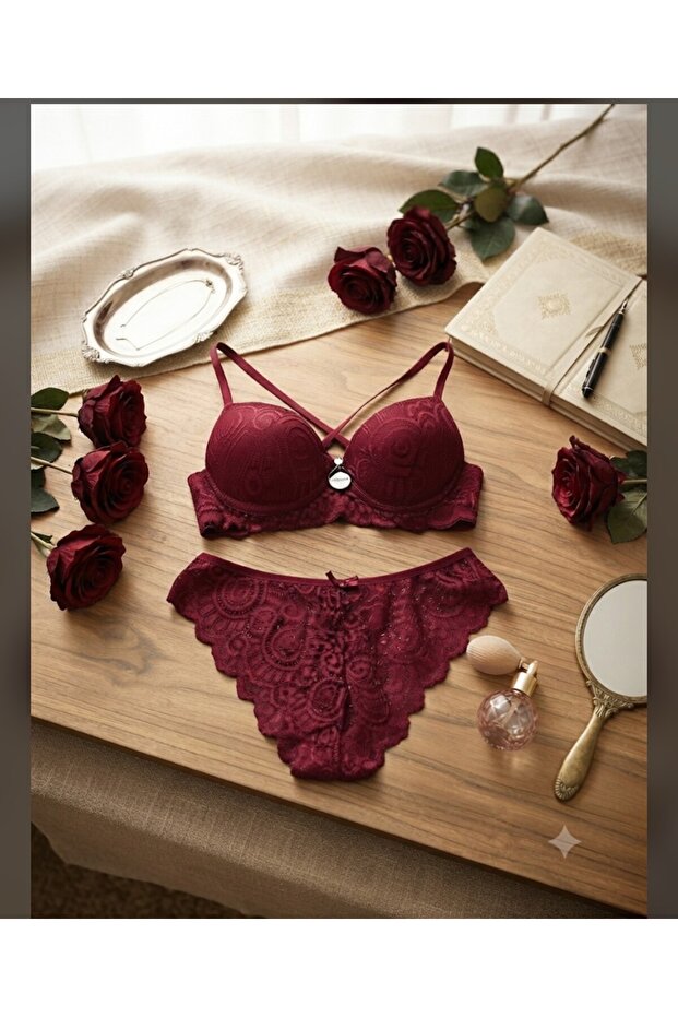 Padded Underwire Front Cross-String Bra Set