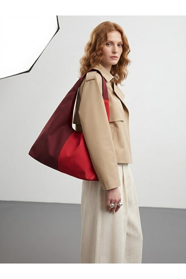 Burgundy Red Fabric Tote Bag - Waterproof Fabric - Women's Hand and Shoulder Bag