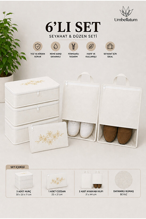 6-Piece Suitcase Organizer Travel Set – Storage Bag and Shoe Cover