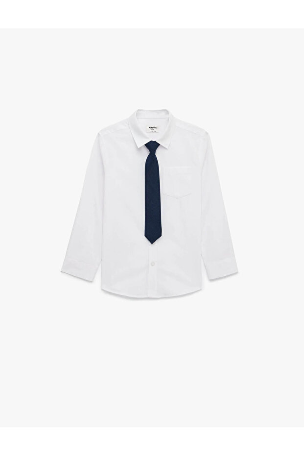 Single Pocket Long Sleeve Tie Poplin School Shirt