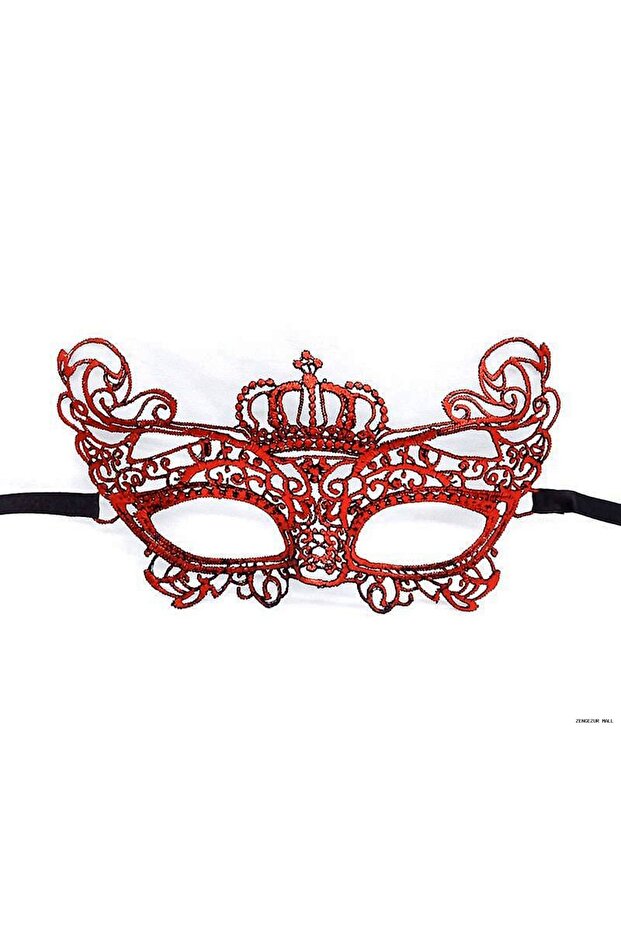 Zngzrmll Red Color Lace Mesh Embroidered Party Mask (215124) Model 2