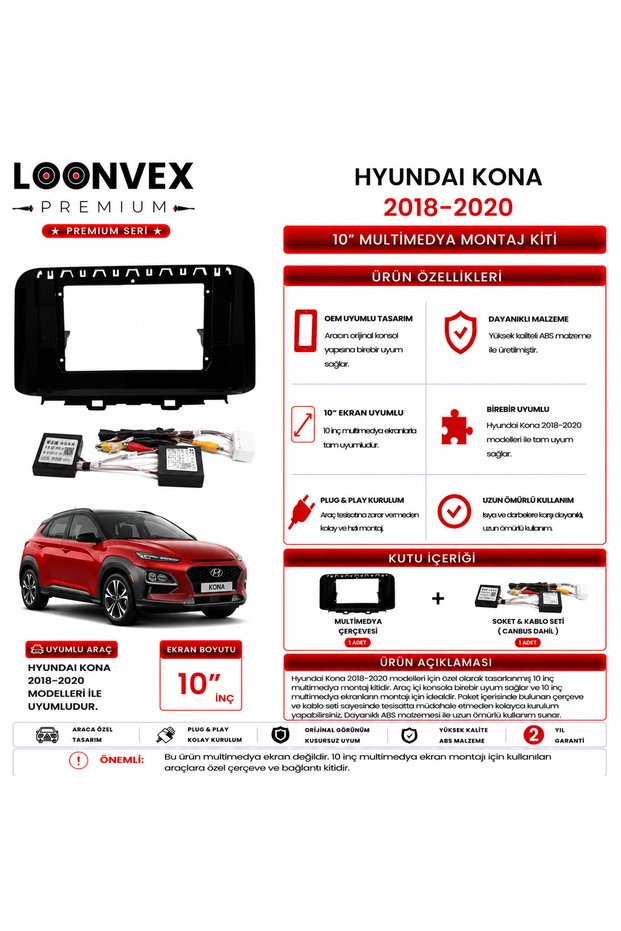 Premium Hyundai Kona 2018-2020 10 Inch Multimedia Frame and Mounting Kit