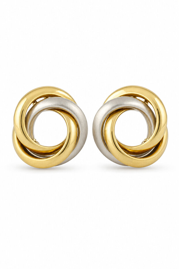 Modern Two-Tone Interlocking Ring Design Bijoux Earrings