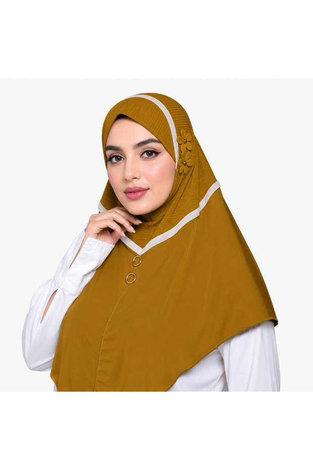 Ladies Rayon Cadaneza – Elegant White Modest Wear with Floral Embellishment & Decorative Button Detail