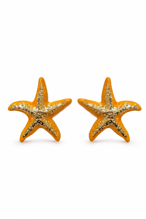 Pair of Orange Yellow Bijoux Earrings with Starfish Design