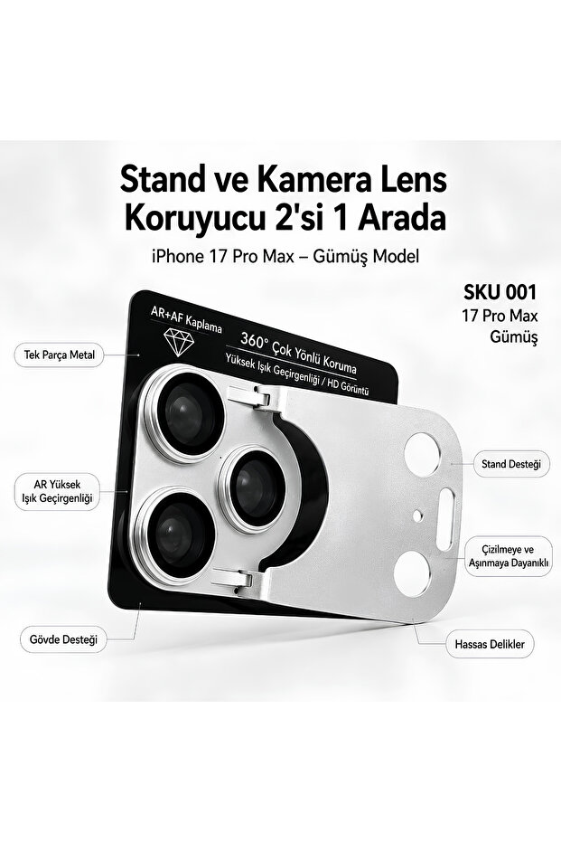 iPhone 17 Promax Compatible Sapphire Camera Lens Protector with Stand Ar+Af Full Protection with Metal Frame