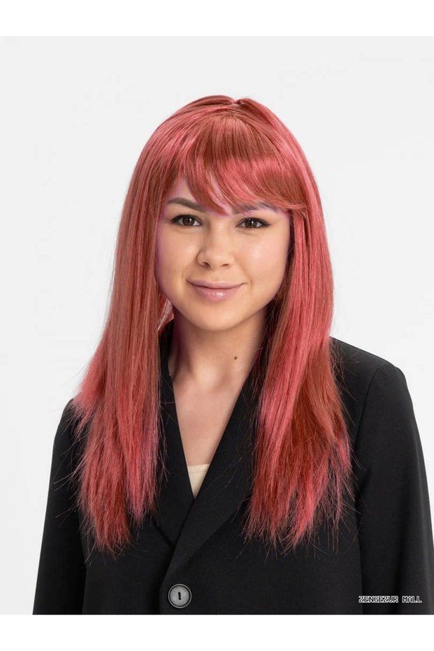 Zngzrmll Red Color Straight Cut Long Party Wig (214738) Fake Hair