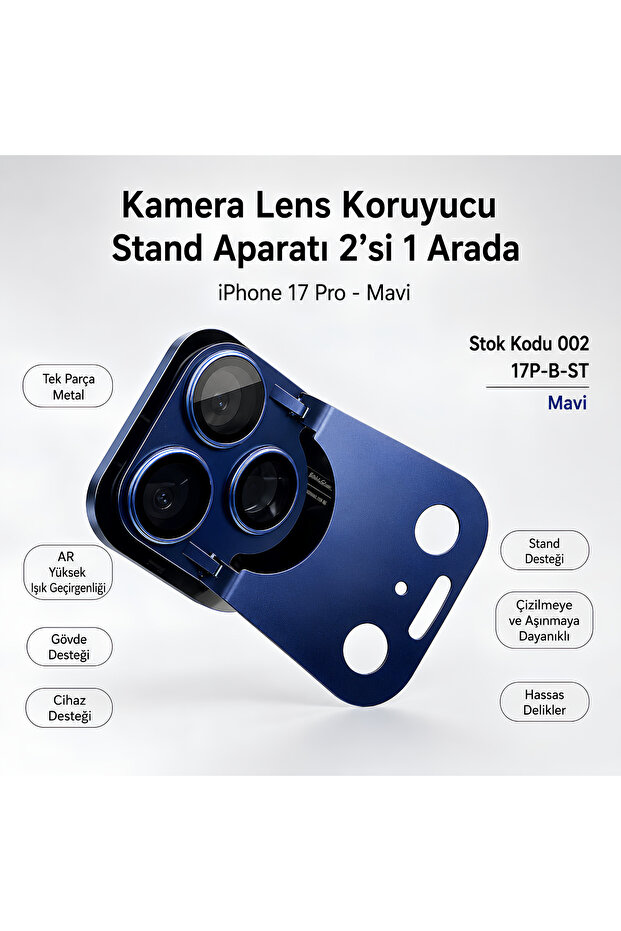 iPhone 17 Pro Compatible Sapphire Camera Lens Protector with Stand Ar+Af Full Protection with Metal Frame