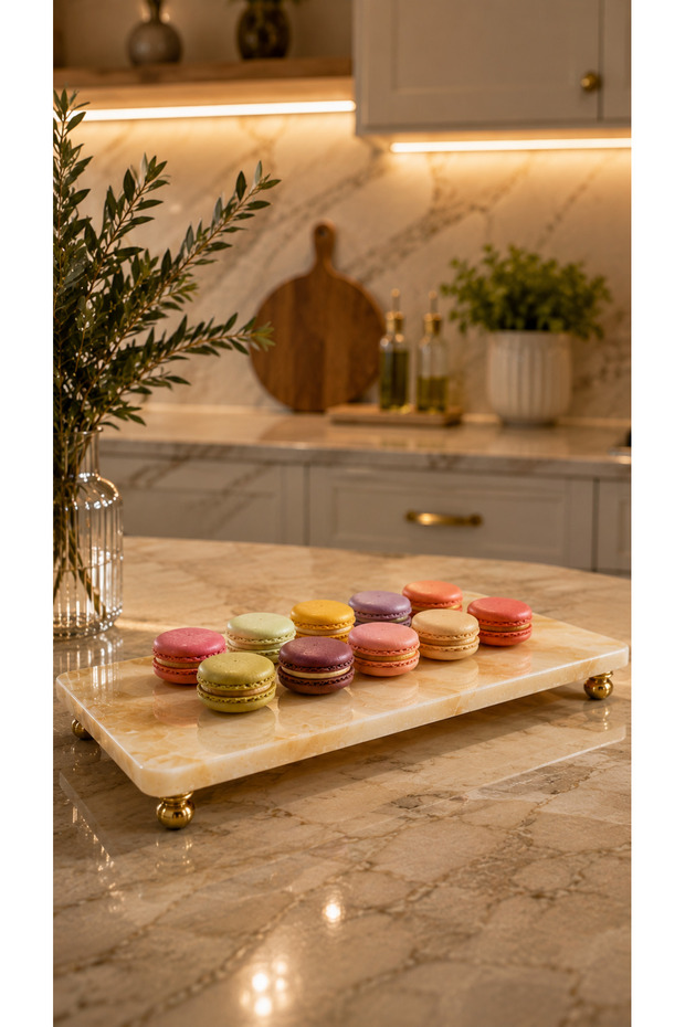 Onyx Marble Natural Macaron Plate | Presentation Plate Medium Size (30×15 cm)