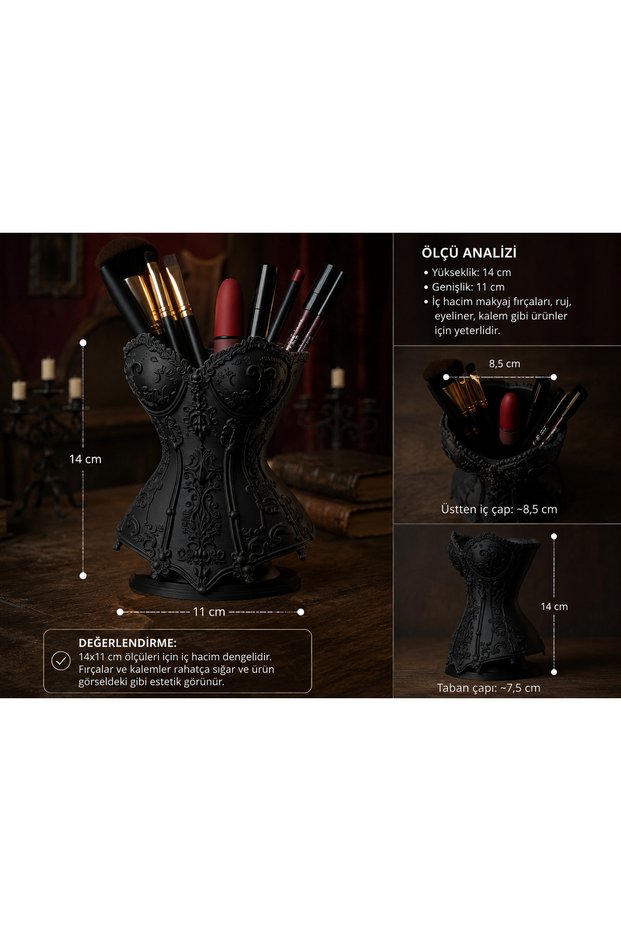 Decorative Makeup Brush Organizer with Corset Design Pen Holder – Stylish Desktop Cosmetic Organizer