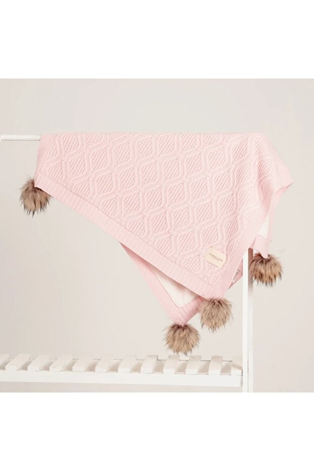 Nipperland Unisex 85X100 cm Baby Blanket with Fur Pompom