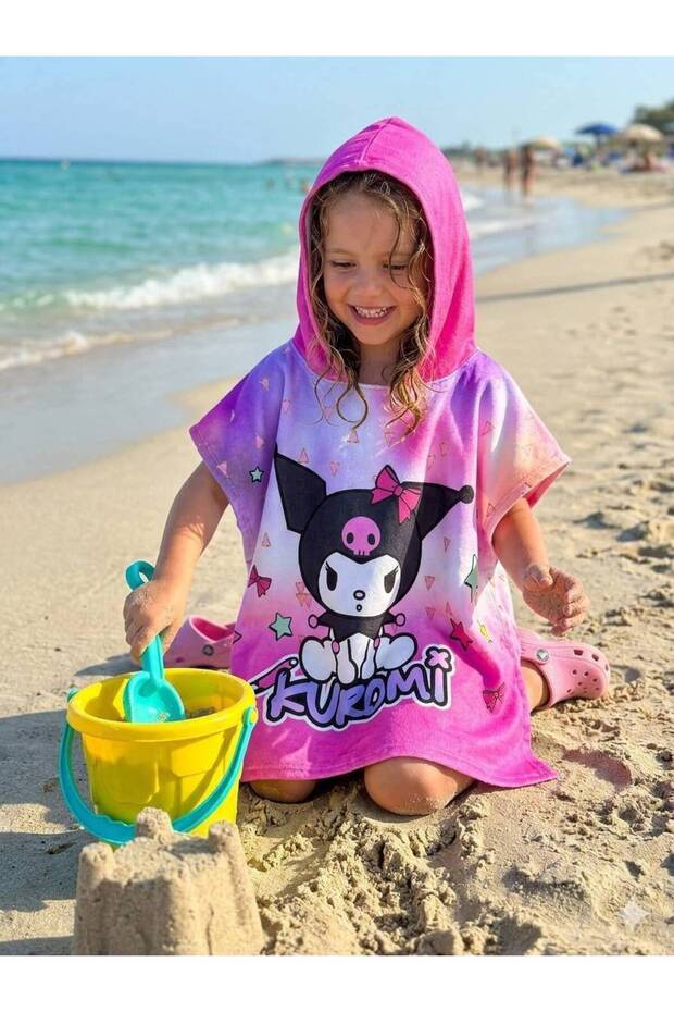 Girl's Printed Hooded Poncho Beach Towel