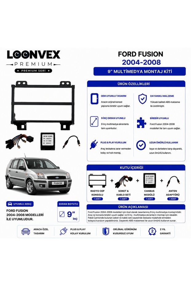 Premium Ford Fusion 2004-2008 9 Inch Multimedia Frame and Mounting Kit