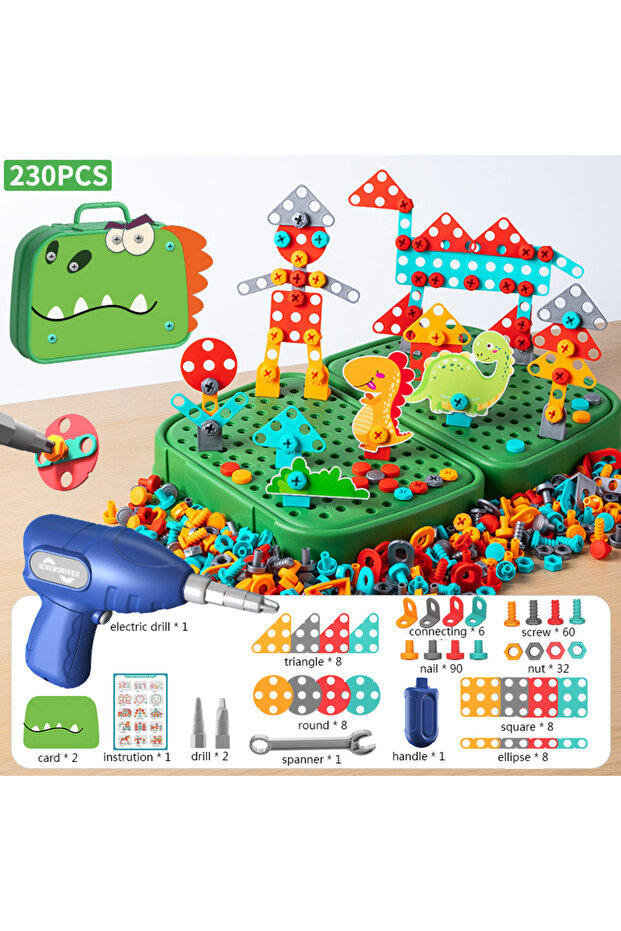 230pcs 230pcs/228pcs Children DIY Tool Toys Set Electric Drill Screw Nuts 3D Puzzle Toy Pretend Play