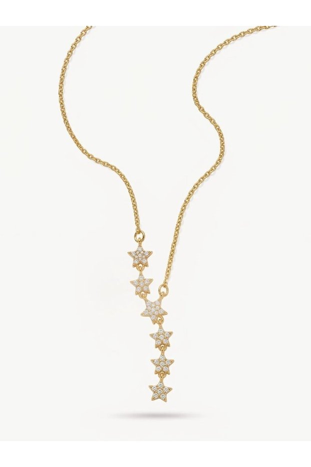 Women's Gold Star Necklace Stainless Steel Elegant Long Necklace with Stone Star Figure Sparkling Stylish Design Suitable for Daily and Special Occasion Use Jewelry Gift for Lover and Woman