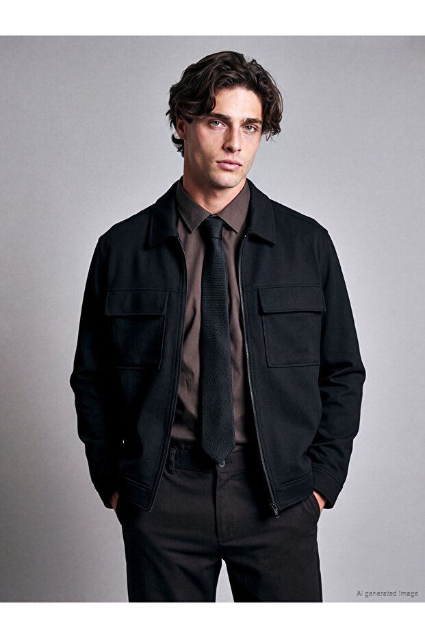 Lcw Vision Black Regular Fit Shirt Collar Men's Jacket