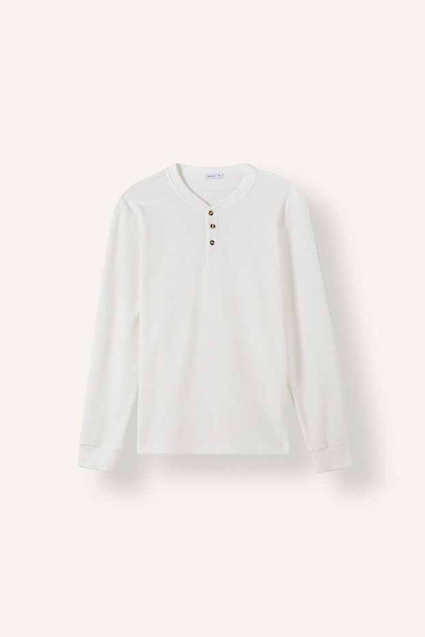 Cotton Slim Fit Henley Collar Waffle Long Sleeve T-Shirt F8212Ax26Au